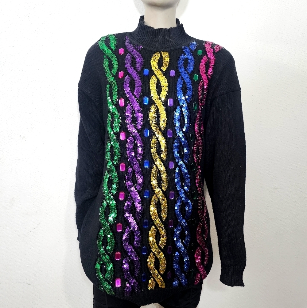 Colorful Sequin Women's Sweater Sz M